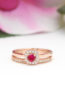 Round Cut Square Halo Ruby Ring Set in Rose Gold