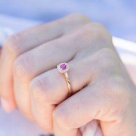 Round Cut Square Halo Ruby Ring